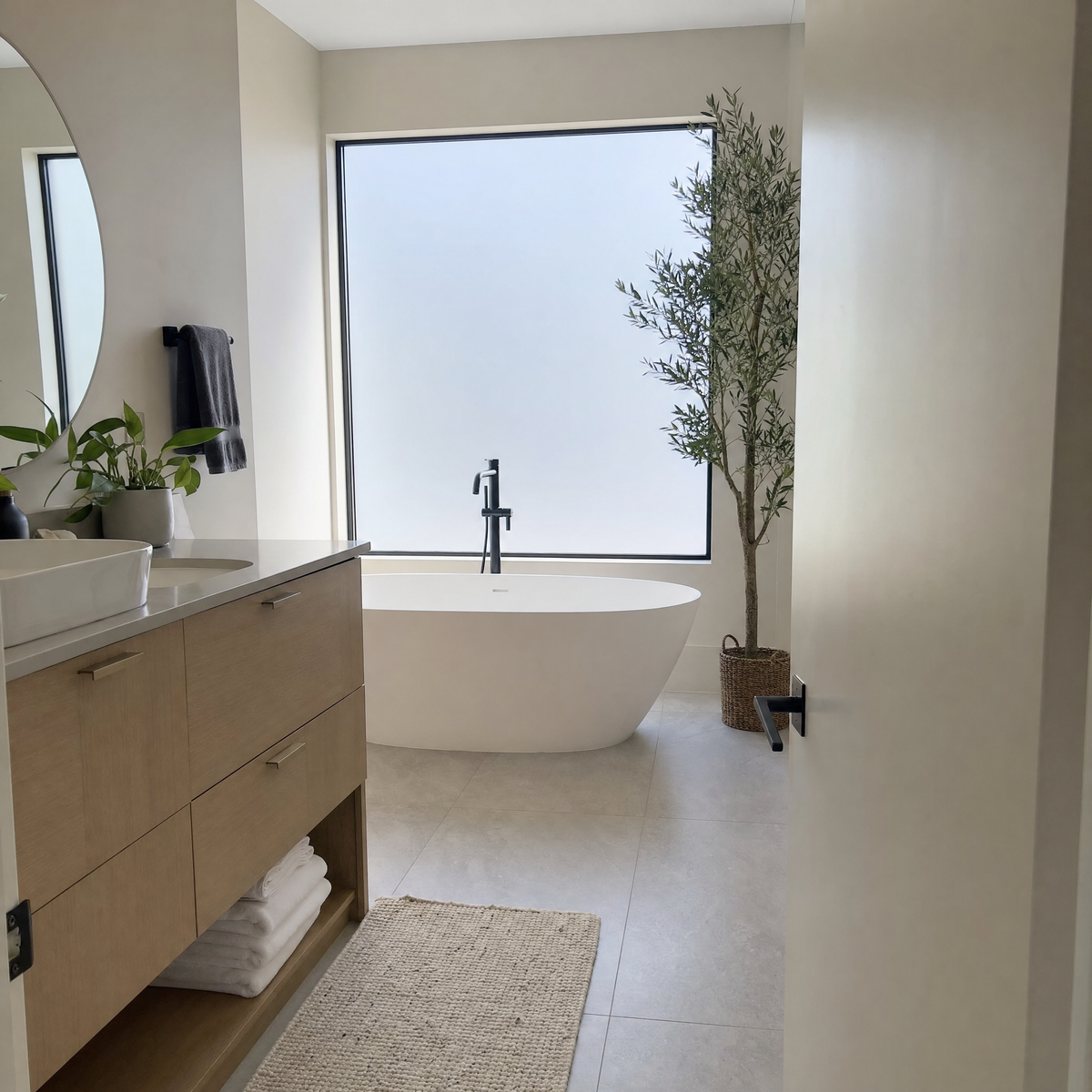 Bathroom with a Veilo-frosted window for privacy